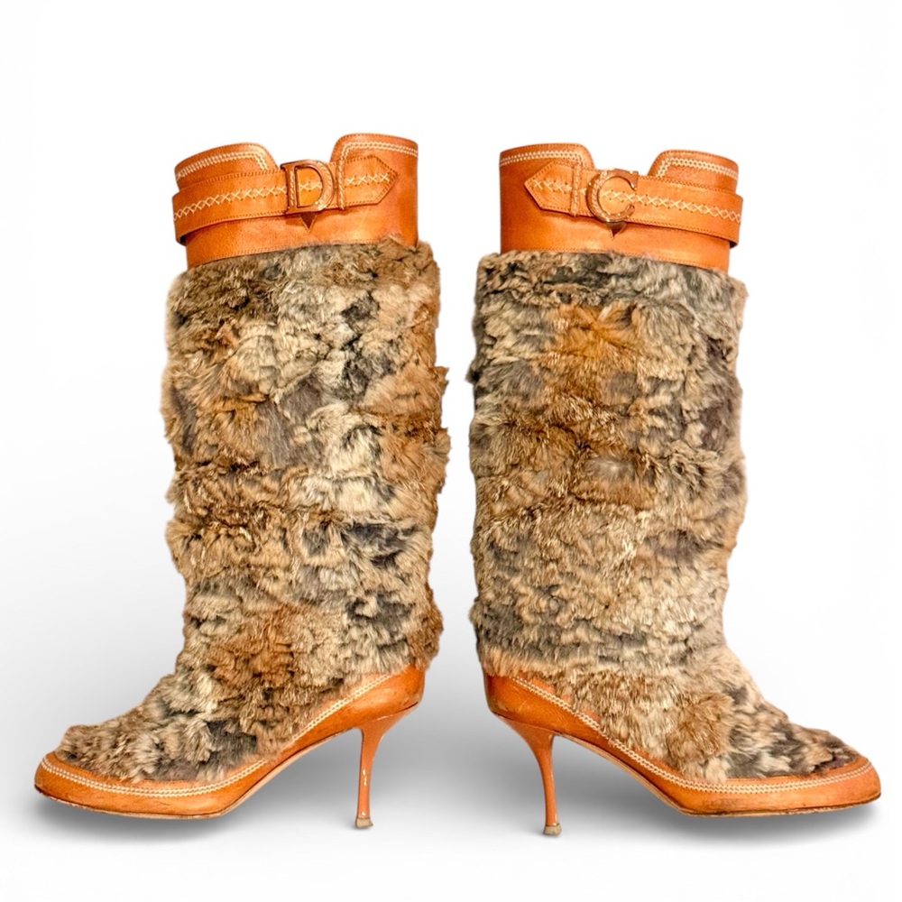 Dior Tan and Brown Fur Heeled Boots